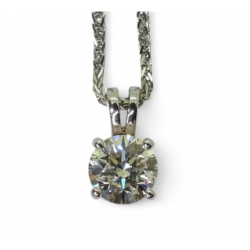 2753 - A 1CT DIAMOND PENDANTset in 18ct white gold four claw setting, on a 40cm 18ct white gold franco styl... 