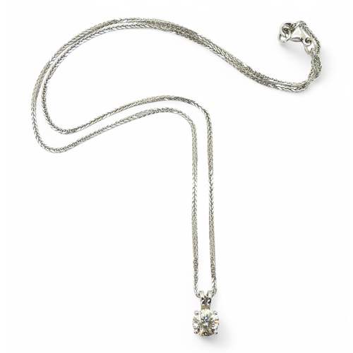 2753 - A 1CT DIAMOND PENDANTset in 18ct white gold four claw setting, on a 40cm 18ct white gold franco styl... 