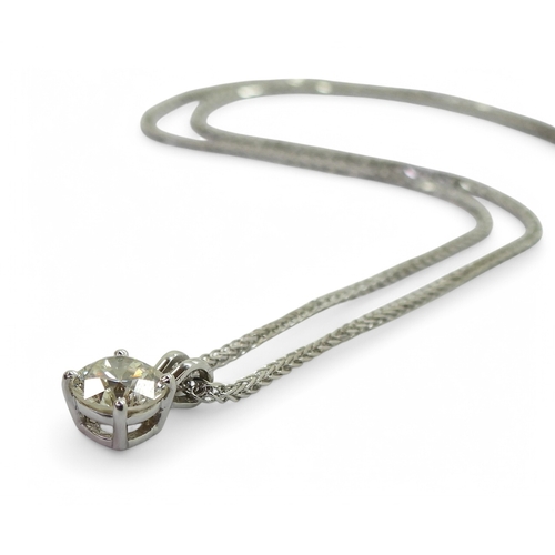 2753 - A 1CT DIAMOND PENDANTset in 18ct white gold four claw setting, on a 40cm 18ct white gold franco styl... 