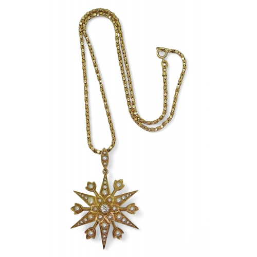 2758 - A VICTORIAN STAR PENDANT BROOCHset with a central diamond of estimated approx 0.15cts, and pearls, d... 