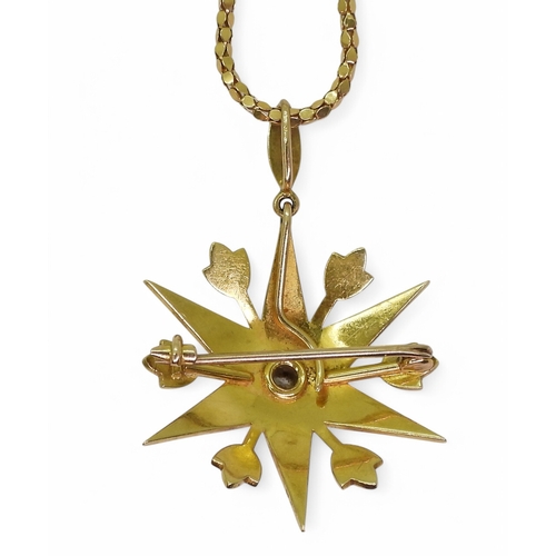 2758 - A VICTORIAN STAR PENDANT BROOCHset with a central diamond of estimated approx 0.15cts, and pearls, d... 