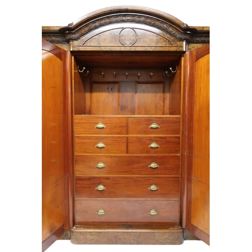 2015 - A VICTORIAN BURR WALNUT VENEERED THREE PIECE BEDROOM SUITEconsisting four door break front wardrobe ... 