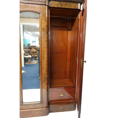 2015 - A VICTORIAN BURR WALNUT VENEERED THREE PIECE BEDROOM SUITEconsisting four door break front wardrobe ... 