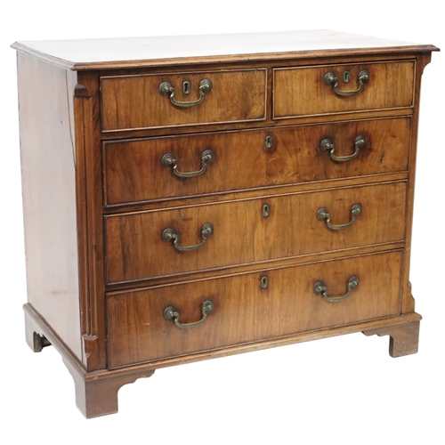 2018 - A 19TH CENTURY WALNUT VENEERED CHEST OF DRAWERS with two short over three long drawers all with... 