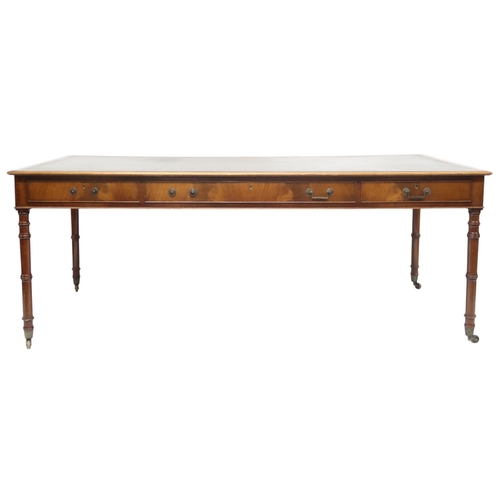 2023 - A LARGE 19TH CENTURY MAHOGANY LIBRARY TABLE with green embossed leather skiver top over one long fla... 