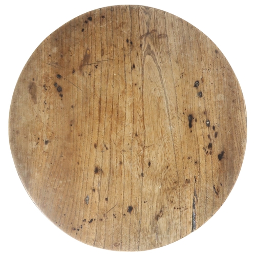 2024 - A 19TH CENTURY ASH CIRCULAR TOPPED CRICKET TABLEwith shaped fret cut aprons on three square chamfere... 