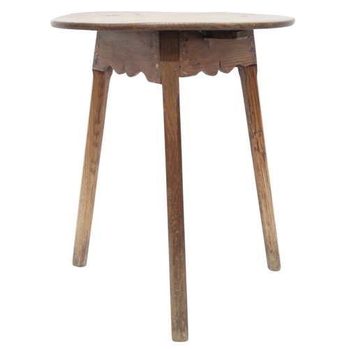 2024 - A 19TH CENTURY ASH CIRCULAR TOPPED CRICKET TABLEwith shaped fret cut aprons on three square chamfere... 