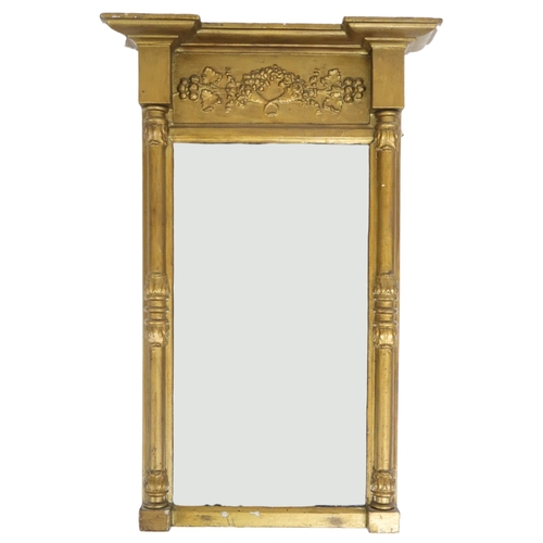 2025 - A 19TH CENTURY GILTWOOD FRAMED PEER MIRROR with moulded cornice over foliate relief over rectan... 