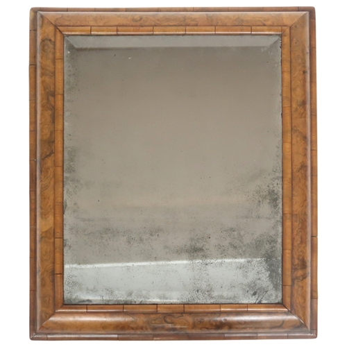 2026 - A QUEEN ANNE STYLE BURR WALNUT CUSHION FRAMED BEVELLED GLASS WALL MIRROR65cm high x 54cm wide... 