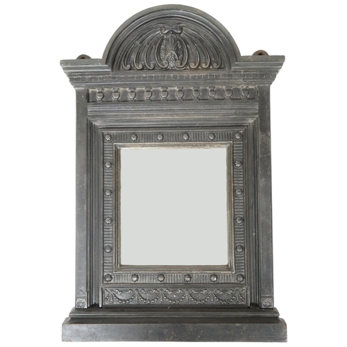 2027 - A 19TH CENTURY CAST IRON  ARCHITECTURAL WALL MIRROR89cm high x 61cm wide