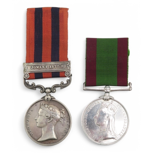 2582 - A VICTORIAN INDIA GENERAL SERVICE MEDALWith Jowaki 1877-8 clasp, awarded to 1436 Sepoy B[...] Singh ... 