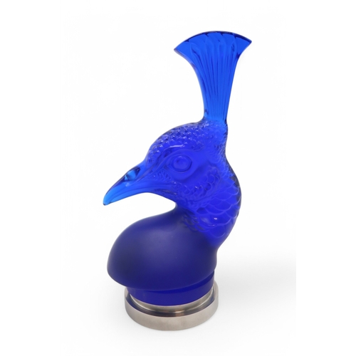 2162 - RENE LALIQUE TETE DE PAON (THE PEACOCK) the car mascot in the form of a blue glass peacock's head wi... 