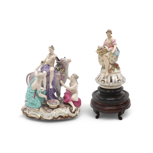 2163 - A LATE 19TH CENTURY MEISSEN PORCELAIN GROUP OF EUROPA AND THE BULLpainted in colours, incised 2697 a... 