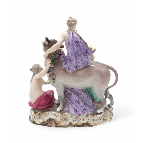 2163 - A LATE 19TH CENTURY MEISSEN PORCELAIN GROUP OF EUROPA AND THE BULLpainted in colours, incised 2697 a... 