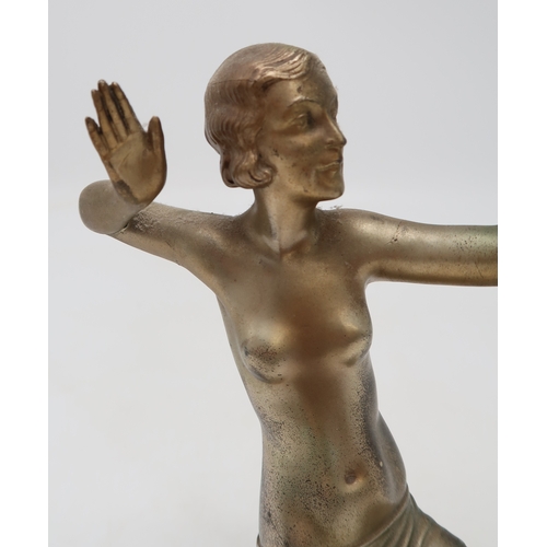 2169 - AN ART DECO FIGURAL CLOCKmodelled as a kneeling semi clad female holding aloft the circular clock, u... 