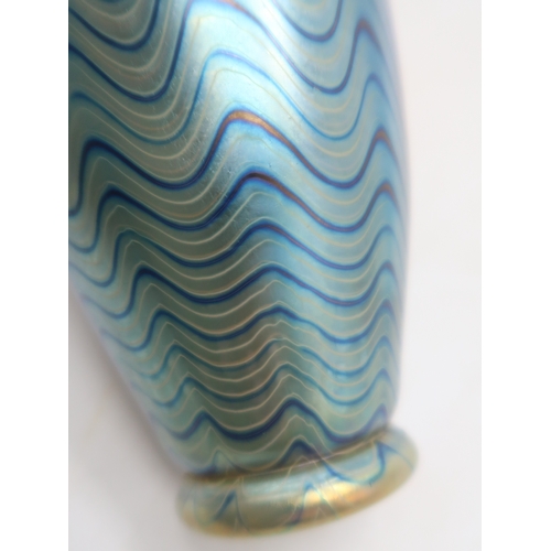 2180 - A LOETZ GLASS VASEof shouldered tapering form, with wavy iridescent blue and gold design, 20.5cm hig... 