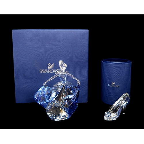 2190 - A SWAROVSKI CRYSTAL WALT DISNEY FIGURE OF CINDERELLAcirca 2015, in clear and blue crystal, 13.5cm hi... 