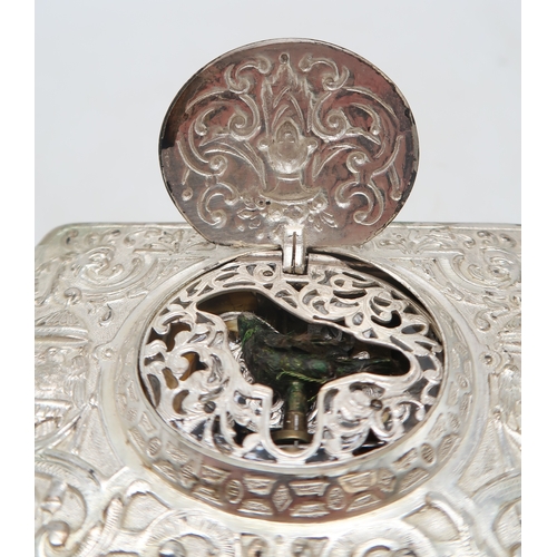 2366 - AN EARLY 20TH CENTURY GERMAN SILVER SINGING BIRD BOXprobably by Karl Griesbaum, crescent and halberd... 