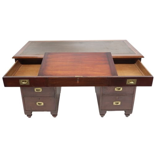 2029 - A LATE VICTORIAN ARTHUR FOLEY & SON, SALISBURY STAINED TEAK CAMPAIGN DESKwith embossed skiver to... 