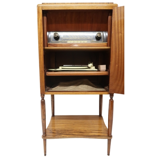 2044 - AN EARLY 20TH CENTURY MAHOGANY AND SAMPLE WOOD VENEERED RADIOGRAM CABINET with single door inla... 