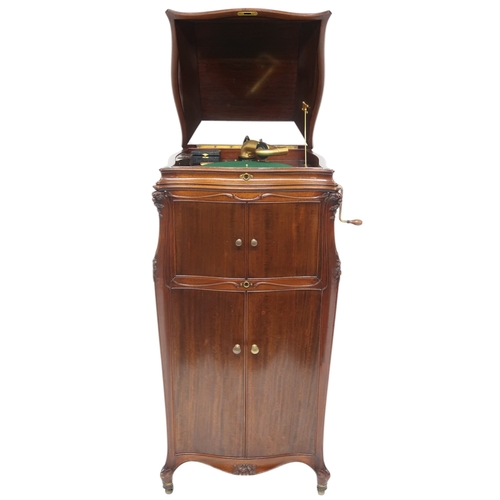 2046 - A CIRCA 1920 MAHOGANY CASED HIS MASTERS VOICE MODEL 201 CABINET GRAMOPHONEwith hinged lid concealing... 