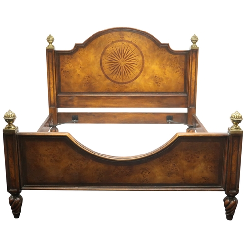 2047 - A LATE 20TH CENTURY CONTINENTAL BIRDSEYE MAPLE VENEERED SUPER KINGSIZE BEDFRAME with arched hea... 