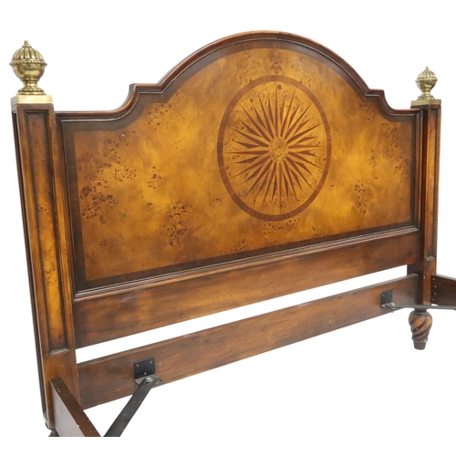 2047 - A LATE 20TH CENTURY CONTINENTAL BIRDSEYE MAPLE VENEERED SUPER KINGSIZE BEDFRAME with arched hea... 