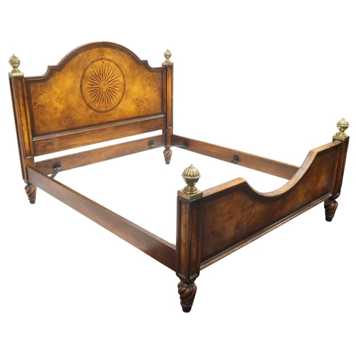 2047 - A LATE 20TH CENTURY CONTINENTAL BIRDSEYE MAPLE VENEERED SUPER KINGSIZE BEDFRAME with arched hea... 