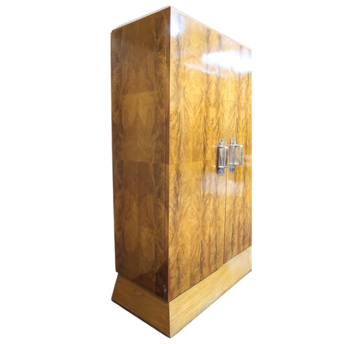 2048 - AN IMPRESSIVE ART DECO FERNAND & GASTON SADDIER FLAME WALNUT VENEERED INVERTED BREAKFRONT BOOKCA... 