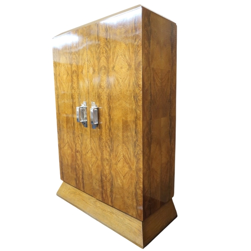 2048 - AN IMPRESSIVE ART DECO FERNAND & GASTON SADDIER FLAME WALNUT VENEERED INVERTED BREAKFRONT BOOKCA... 