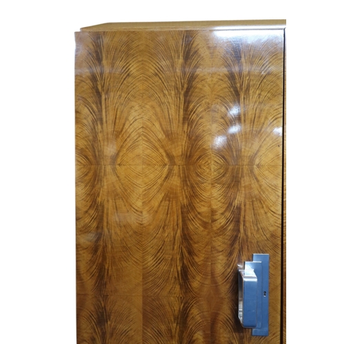 2048 - AN IMPRESSIVE ART DECO FERNAND & GASTON SADDIER FLAME WALNUT VENEERED INVERTED BREAKFRONT BOOKCA... 