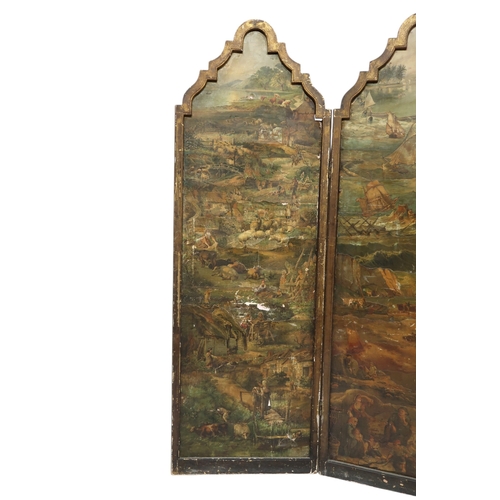 2050 - A VICTORIAN FOUR FOLD ROOM DIVIDER/DRESSING SCREENeach arched panel decoupaged with Victorian s... 