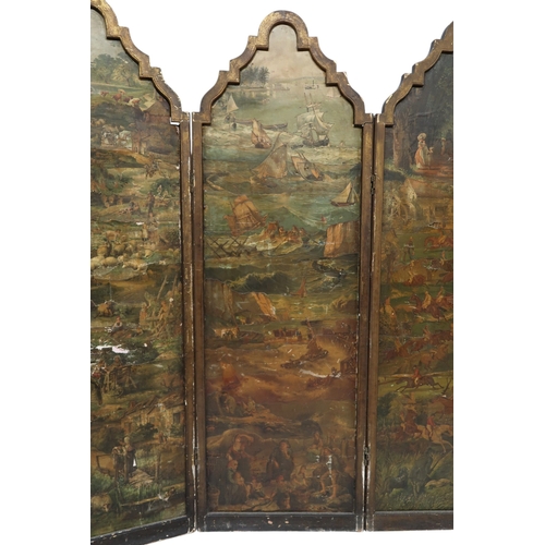 2050 - A VICTORIAN FOUR FOLD ROOM DIVIDER/DRESSING SCREENeach arched panel decoupaged with Victorian s... 