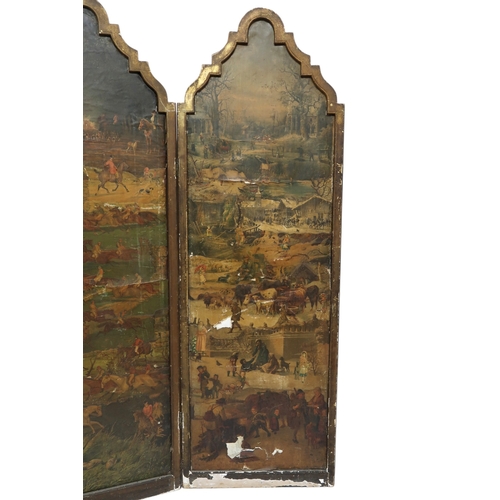 2050 - A VICTORIAN FOUR FOLD ROOM DIVIDER/DRESSING SCREENeach arched panel decoupaged with Victorian s... 