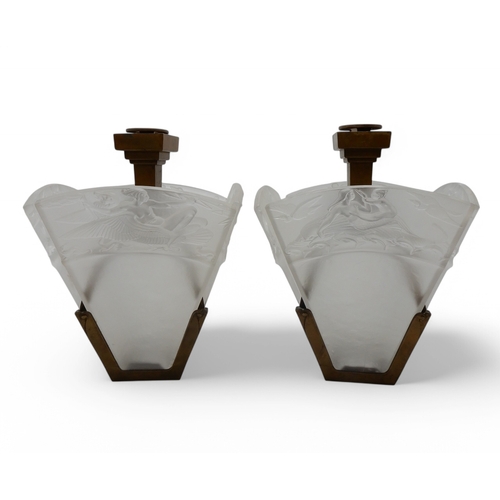 2224 - A PAIR OF WALTER GILBERT FOR JOHN WALSH WALSH VESTA GLASS CEILING LIGHTSeach comprising four frosted... 