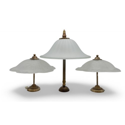 2226 - A PAIR OF ART DECO STYLE CEILING LIGHTSmoulded with flowers, with gilt mounts, 39cm diameter, togeth... 