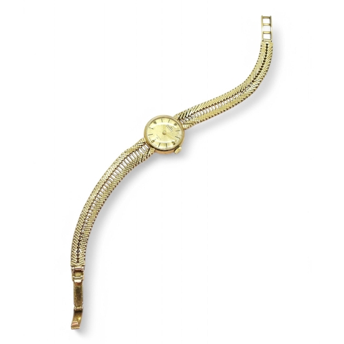 709 - A 9ct gold ladies Bentima Star watch with integral herringbone strap, length 18cm, weight including ... 