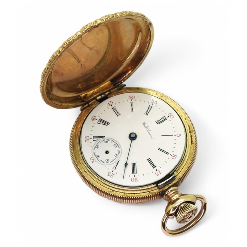 743 - A Waltham full hunter ladies fob watch star set with a diamond, diameter 3.5cm (af) weight including... 