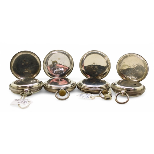 865 - A four silver pocket watches to include, case marked Samuel Smith, Chester (possibly 1895), together... 