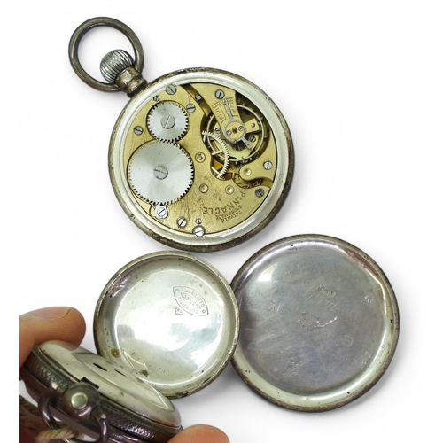 871 - A silver open-face pocket watch by Dennison Watch Case Co, Birmingham 1923, together with a Swiss mo... 