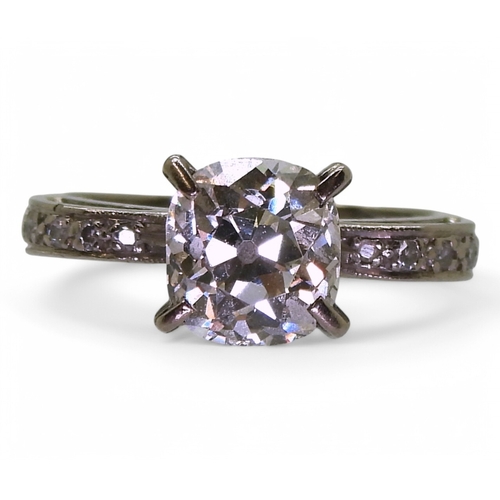 2774 - A CUSHION CUT DIAMOND RINGset in 18ct white gold, the substantial cushion cut of estimated approx 2c... 