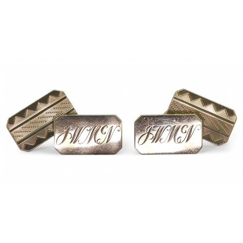 2777A - QUALITY 9CT CUFFLINKSmade in heavy gauge gold, machine engraved with a chevron pattern and hand engr... 