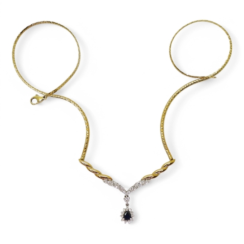 2778 - A SAPPHIRE & DIAMOND SUITEcomprising of an 18ct gold necklet with twisted detail, set with diamo... 