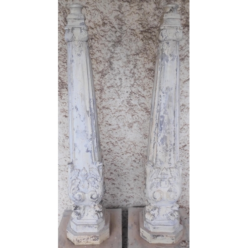 118 - A pair of 19th century wood and gesso decorative obelisks with acanthus leaf detail on square pedest... 