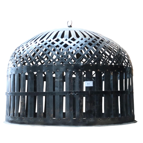 51 - A pair of large contemporary metallic bird cage style light shades, 51cm high x 69cm diameter (2)