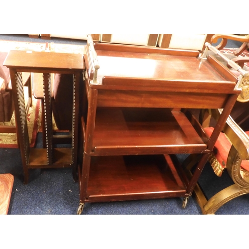 79 - A lot comprising a mid 20th century teak three tiered trolley, 92cm high x 69cm long x 38cm deep and... 