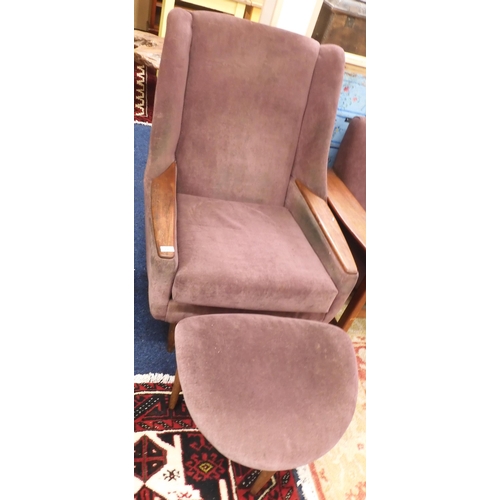 82 - A lot comprising a mid 20th century purple upholstered after Kurt Ostervig armchair with afromosia t... 