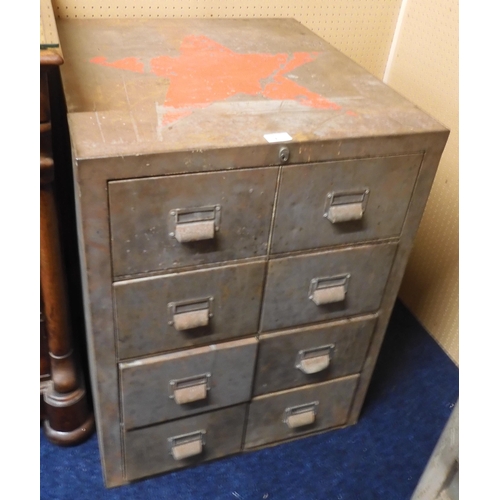 91 - A heavy 20th century steel storage chest with four rows of two short drawers, 79cm high x 60cm wide ... 