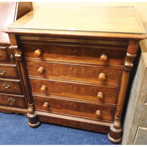 92 - A Victorian mahogany four drawer chest with turned handles on bun feet, 91cm high x 79cm wide x 54cm... 