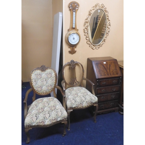 93 - A mixed lot to include an oak aneroid barometer/thermometer, oval gilt framed wall mirror, mahogany ... 